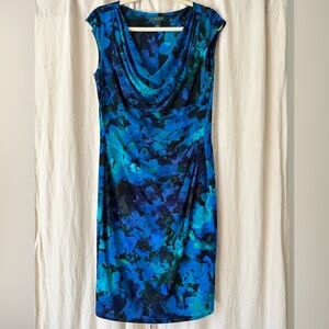 Lauren Ralph Lauren Blue and Black Floral Cowl Neck Mini Dress